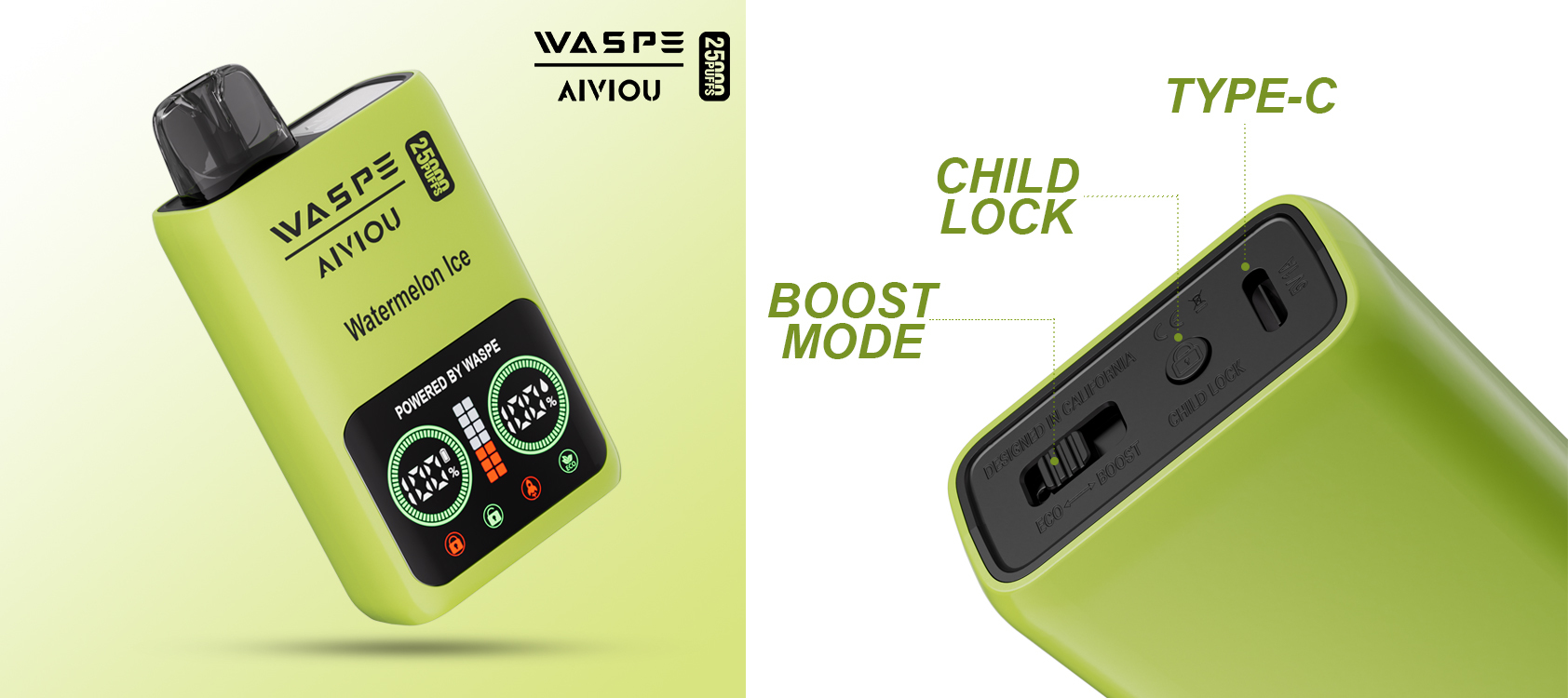 Original Disposable Vape Waspe 25K Puff Wholesale E-Cigarette Fruit Flavor LCD Display Dual Mesh