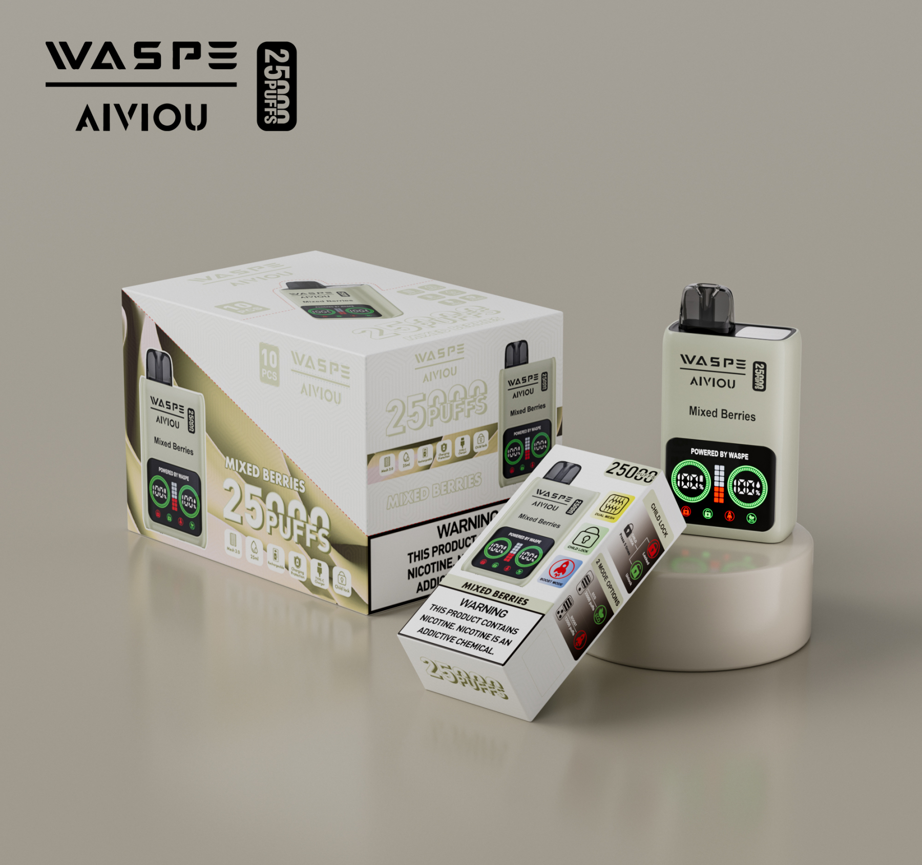 Original Disposable Vape Waspe 25K Puff Wholesale E-Cigarette Fruit Flavor LCD Display Dual Mesh