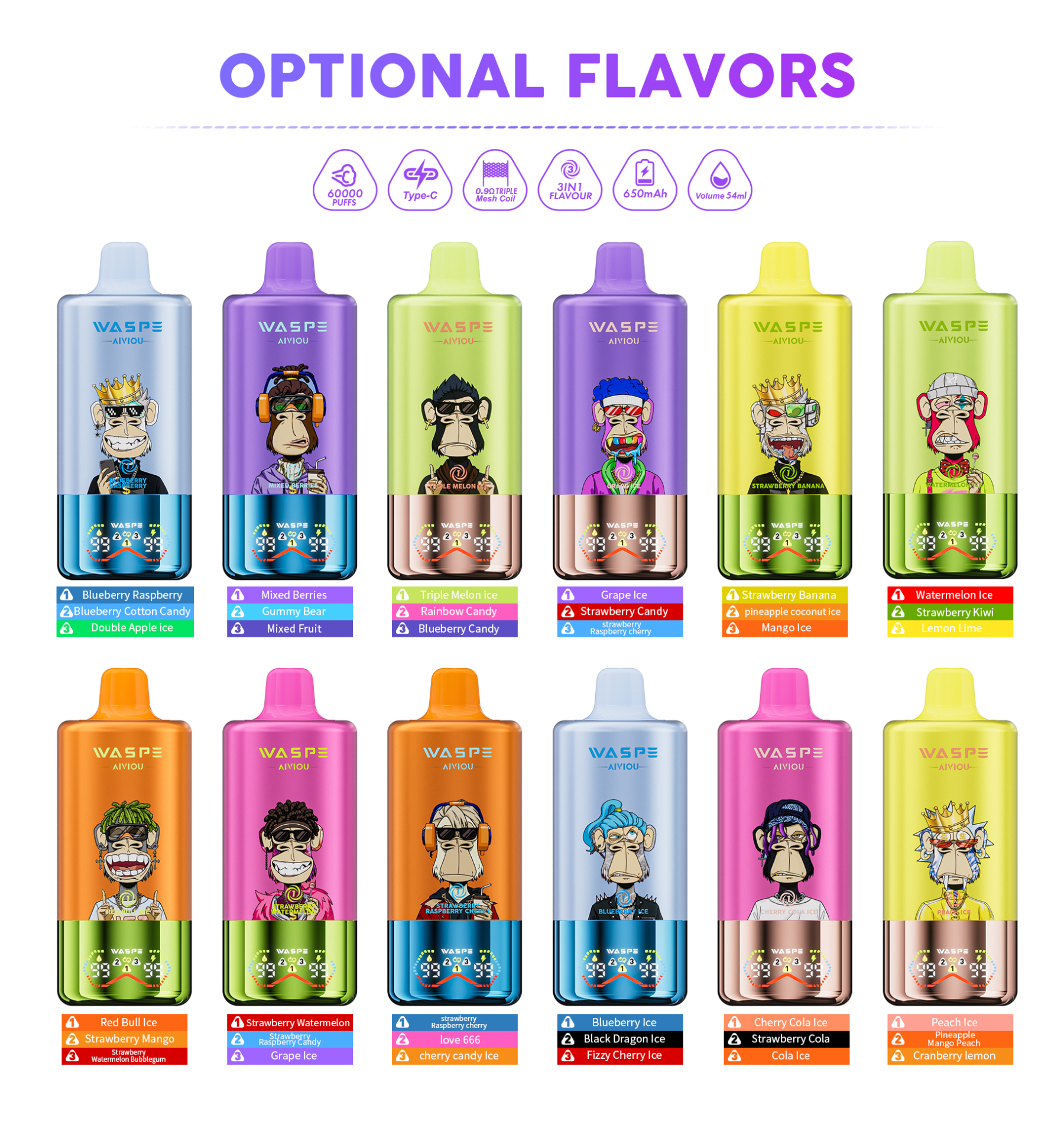 Wholesale Disposable Vape Waspe 60000 60K Puffs Vaper Box Vap Solo Vape Electronic Cigarette EU Europe Germany Spain