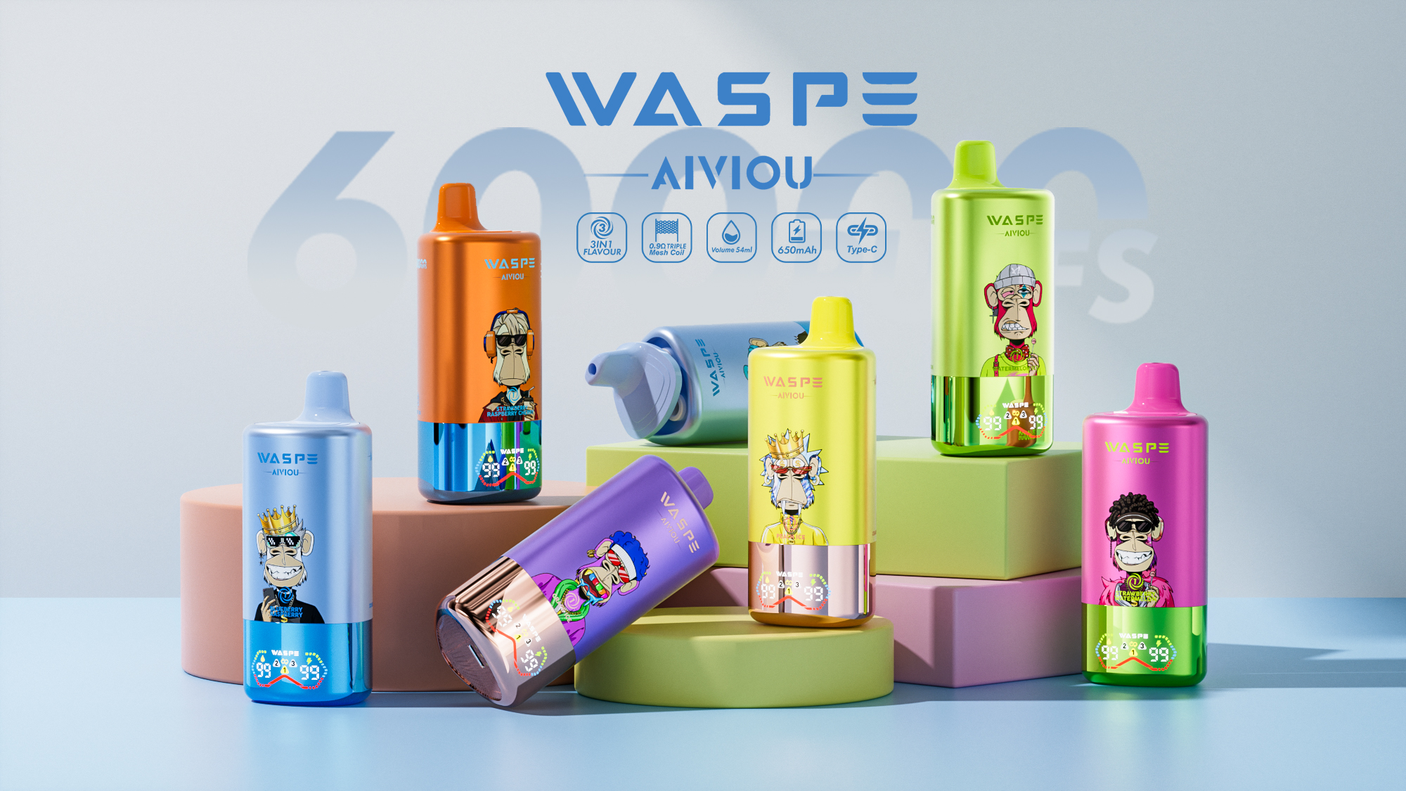 Wholesale Disposable Vape Waspe 60000 60K Puffs Vaper Box Vap Solo Vape Electronic Cigarette EU Europe Germany Spain