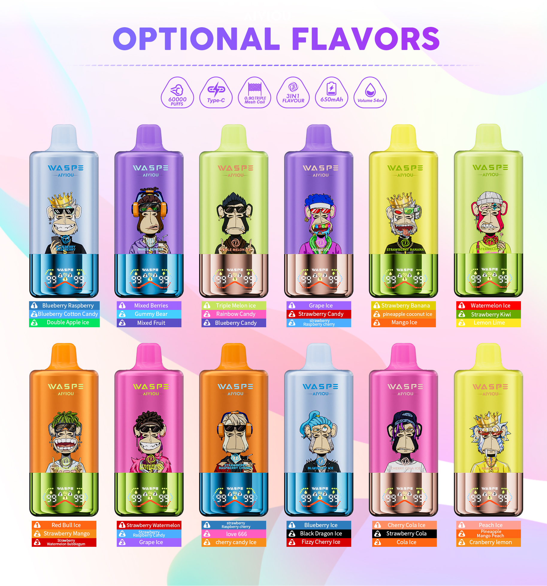 Wholesale Disposable Vape Waspe 60000 60K Puffs Vaper Box Vap Solo Vape Electronic Cigarette EU Europe Germany Spain