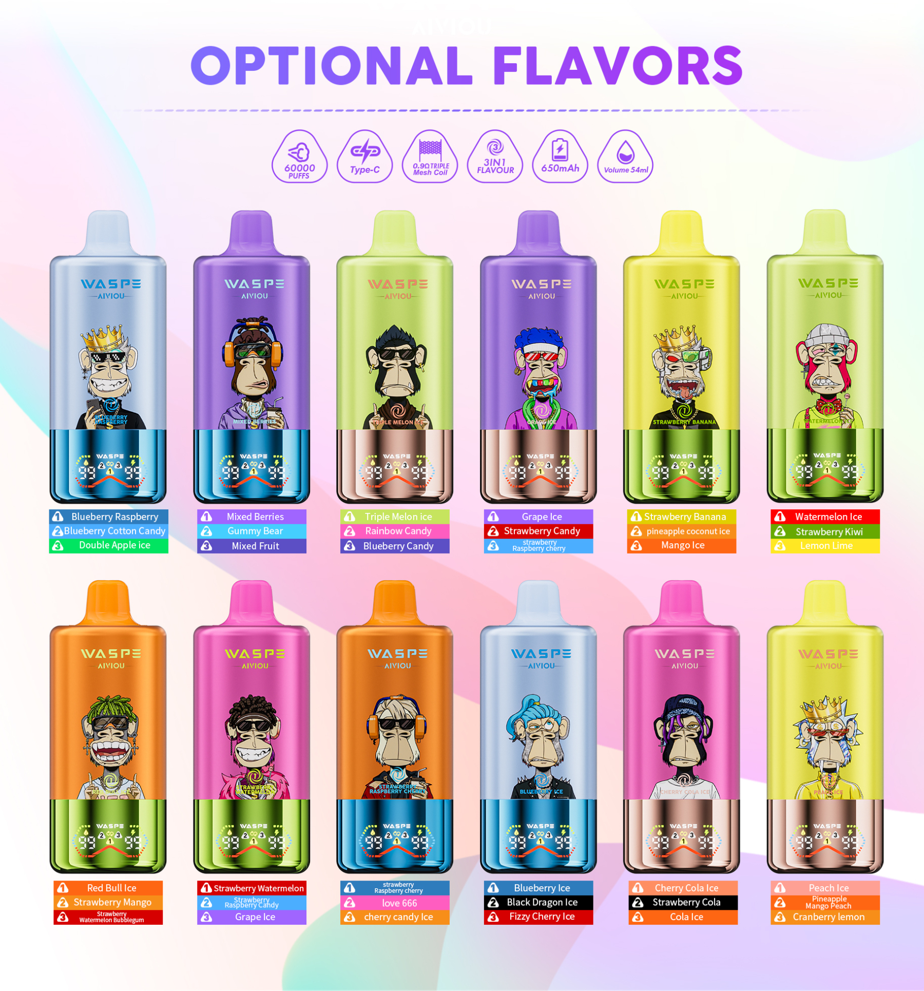 Wholesale Disposable Vape Waspe 60000 60K Puffs Vaper Box Vap Solo Vape Electronic Cigarette EU Europe Germany Spain