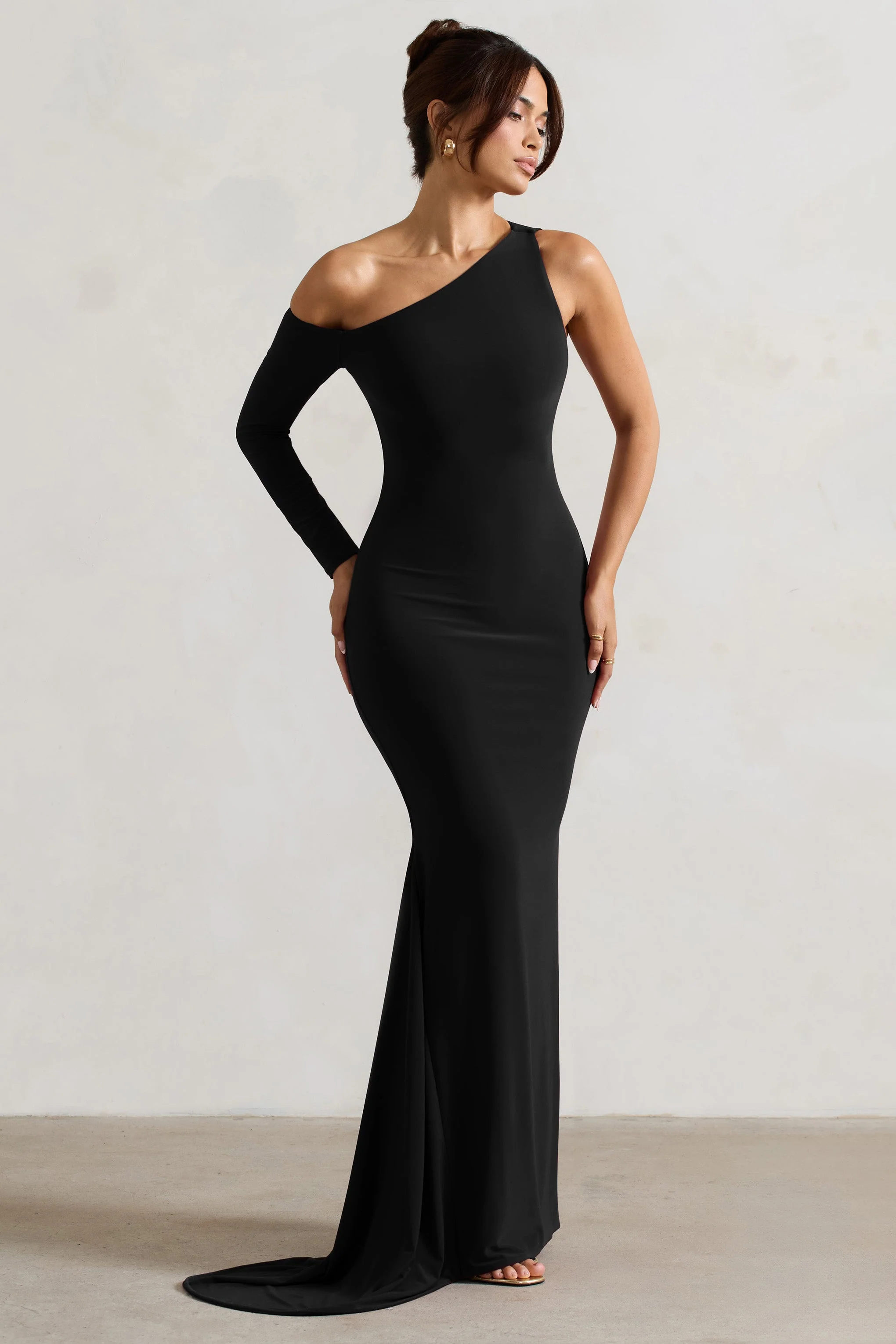 Black One-Sleeve Asymmetric Maxi Dress