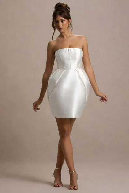 Ivory Bandeau Mini Dress With Tulip Skirt