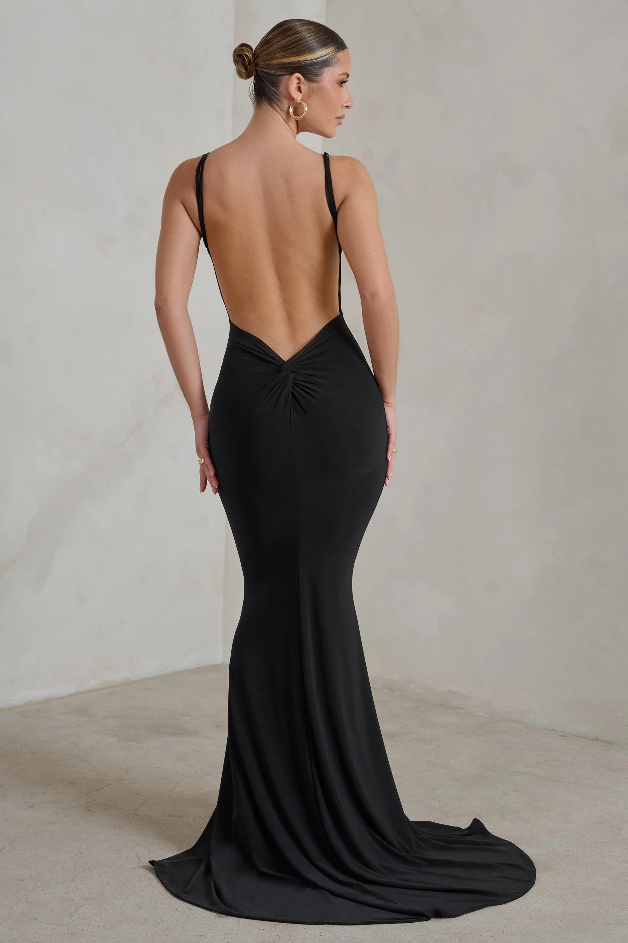Black Backless Knot Detail Fishtail Maxi Dress