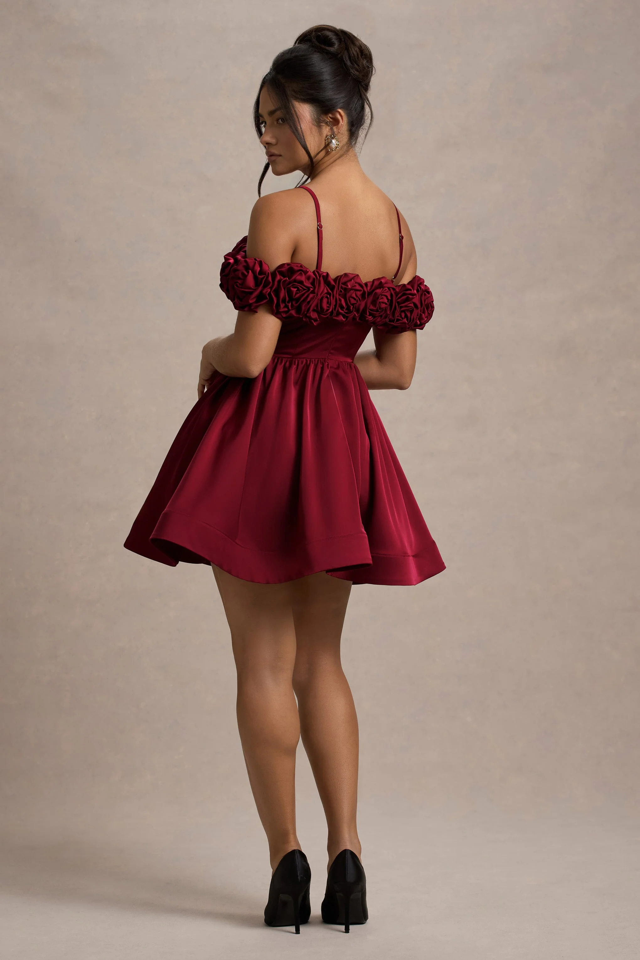 Berry Satin Floral Skater Mini Dress