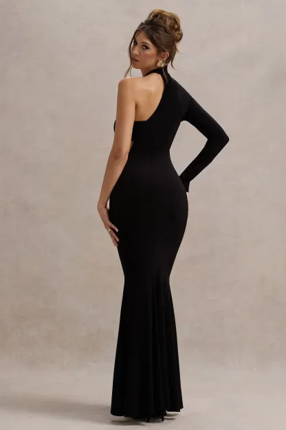 Black One-Sleeve Cut-Out Maxi Dress