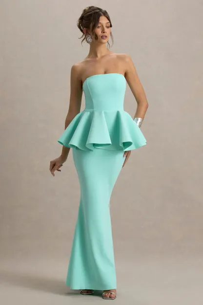 Mint Bandeau Peplum Maxi Dress