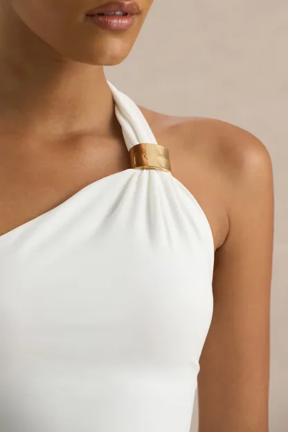 White Maxi Dress with Asymmetric Neckline