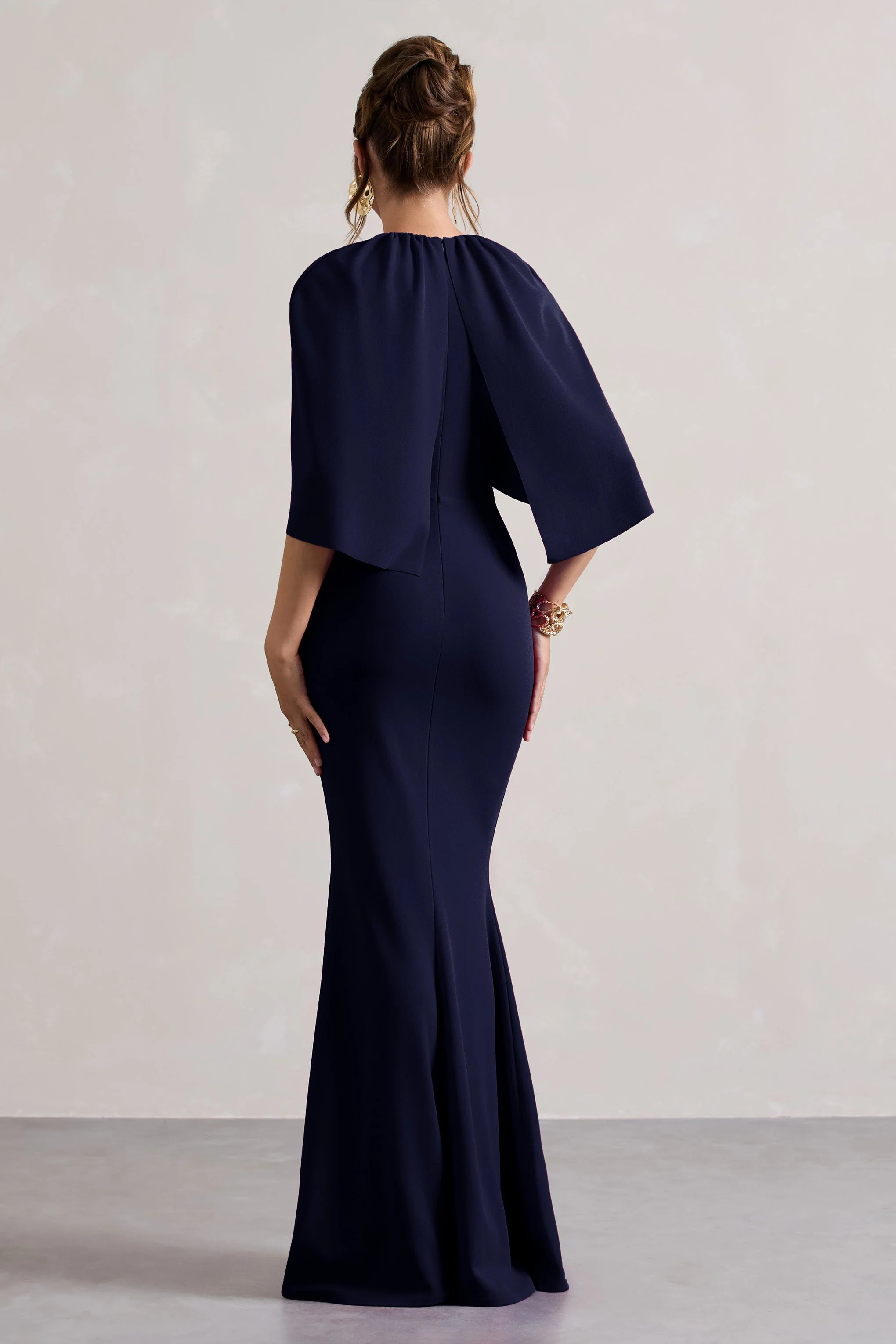 Navy Draped Short-Sleeve Maxi Dress
