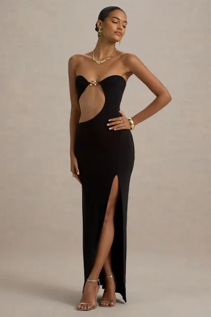 Black Sweetheart Cut-Out Maxi Dress With Split