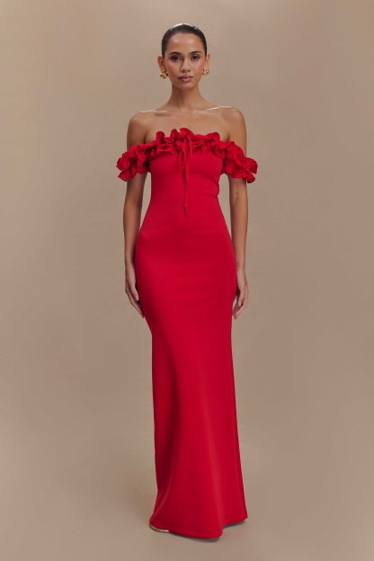 Nova Ruffle Off Shoulder Maxi Dress - Ruby
