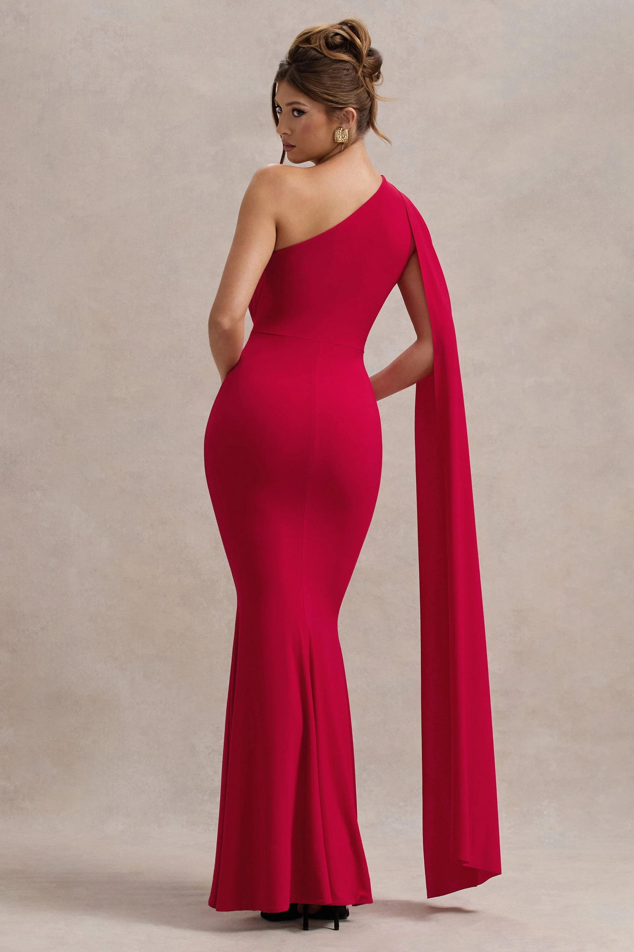 Red Asymmetric Knot Maxi Dress With Sash