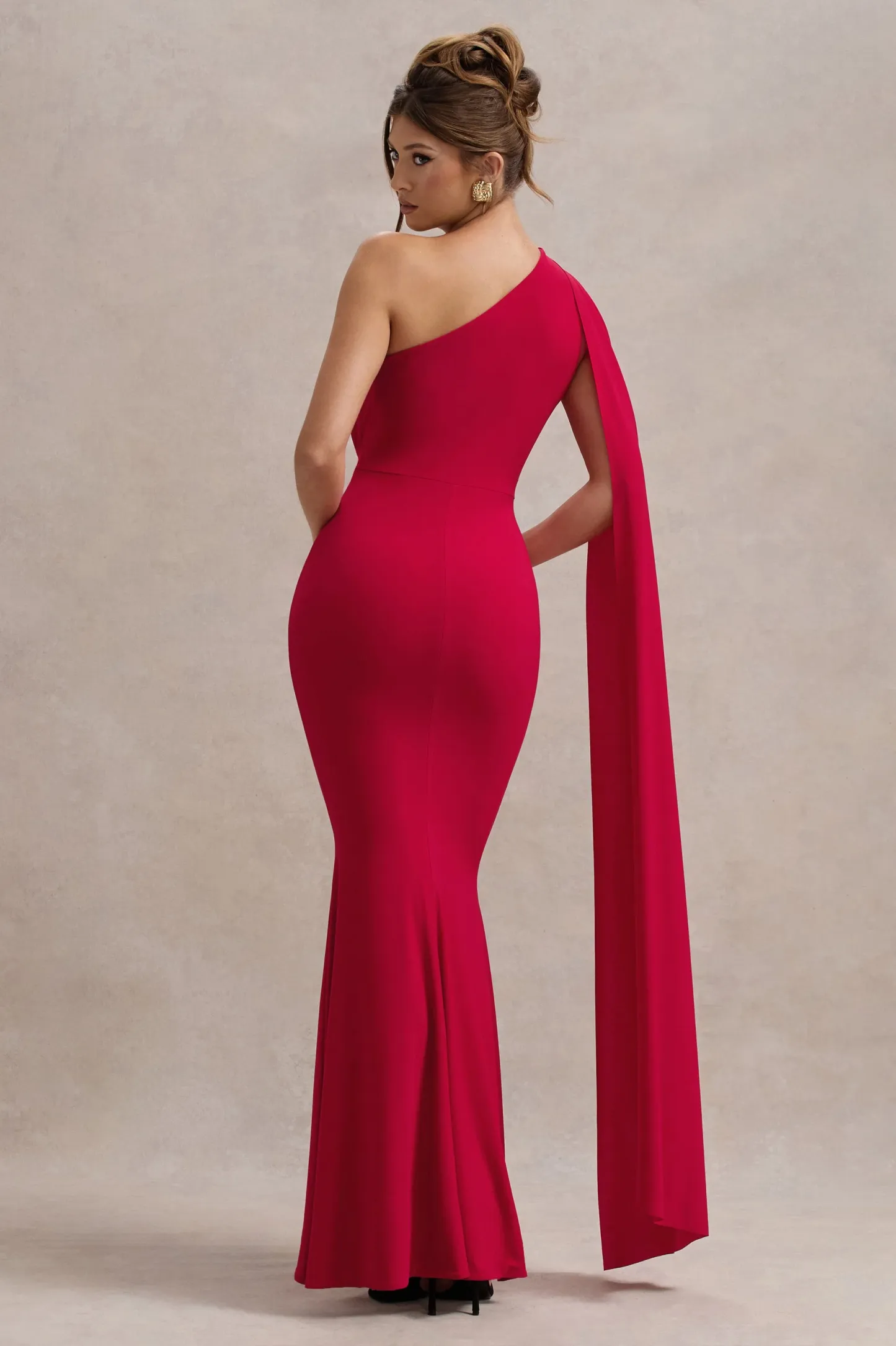 Red Asymmetric Knot Maxi Dress With Sash