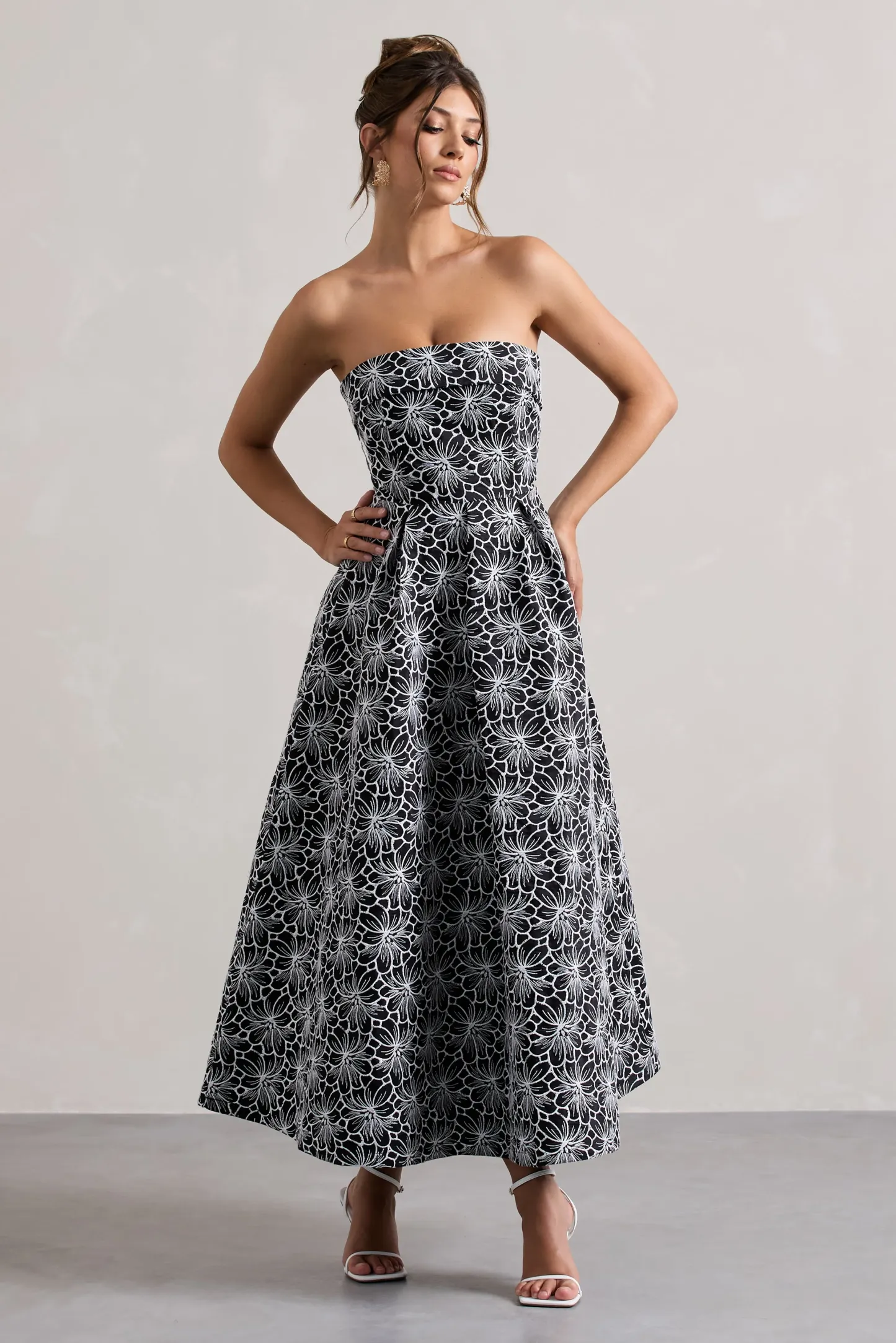 Black Lace Strapless Midi Dress