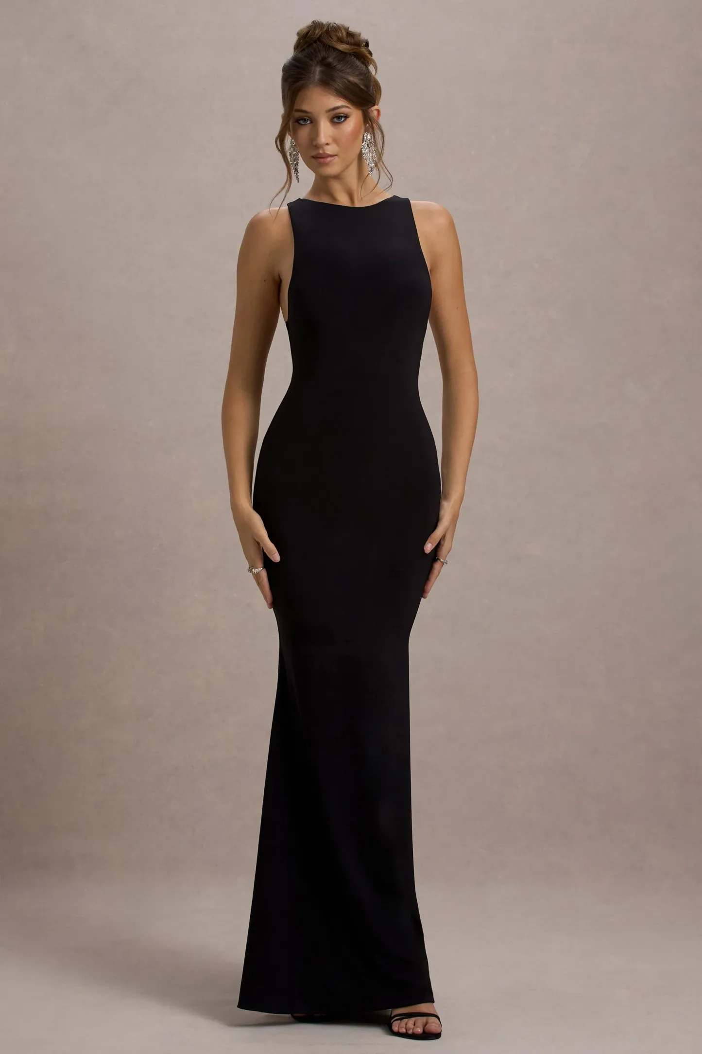 Black Boat-Neck Racer-Back Maxi Dress