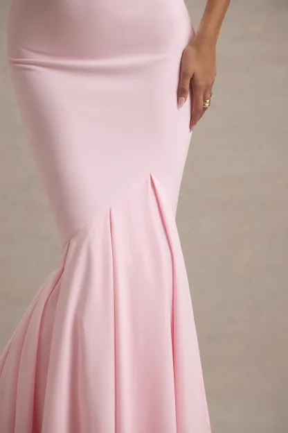 Pink Bandeau Fishtail Maxi Dress