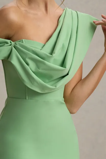 Green Draped Shoulder Maxi Dress