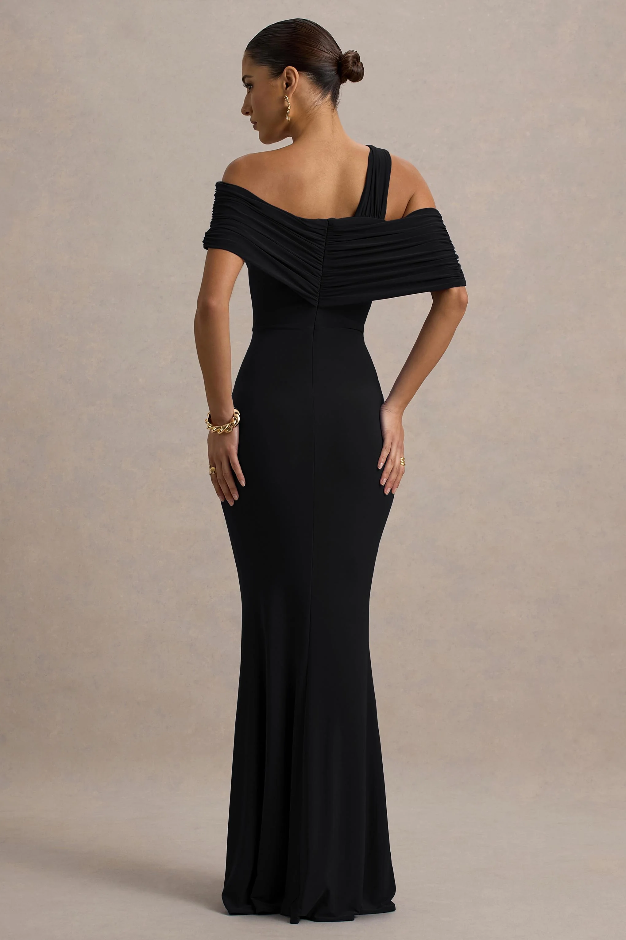 Black Asymmetric Maxi Dress With Split
