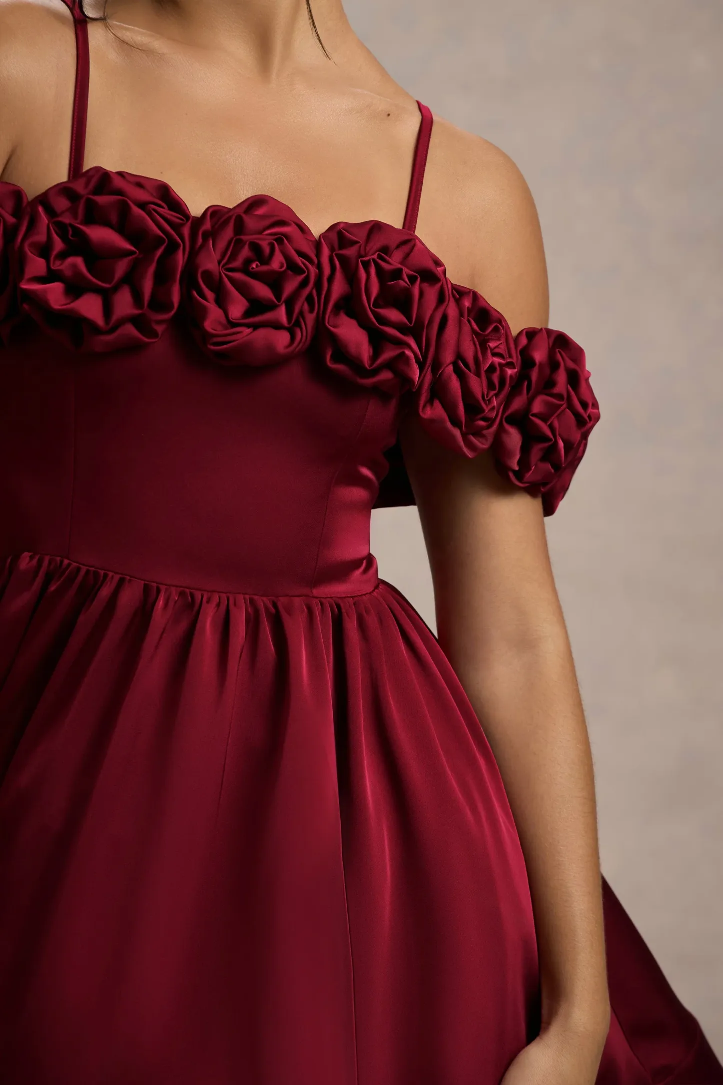 Berry Satin Floral Skater Mini Dress
