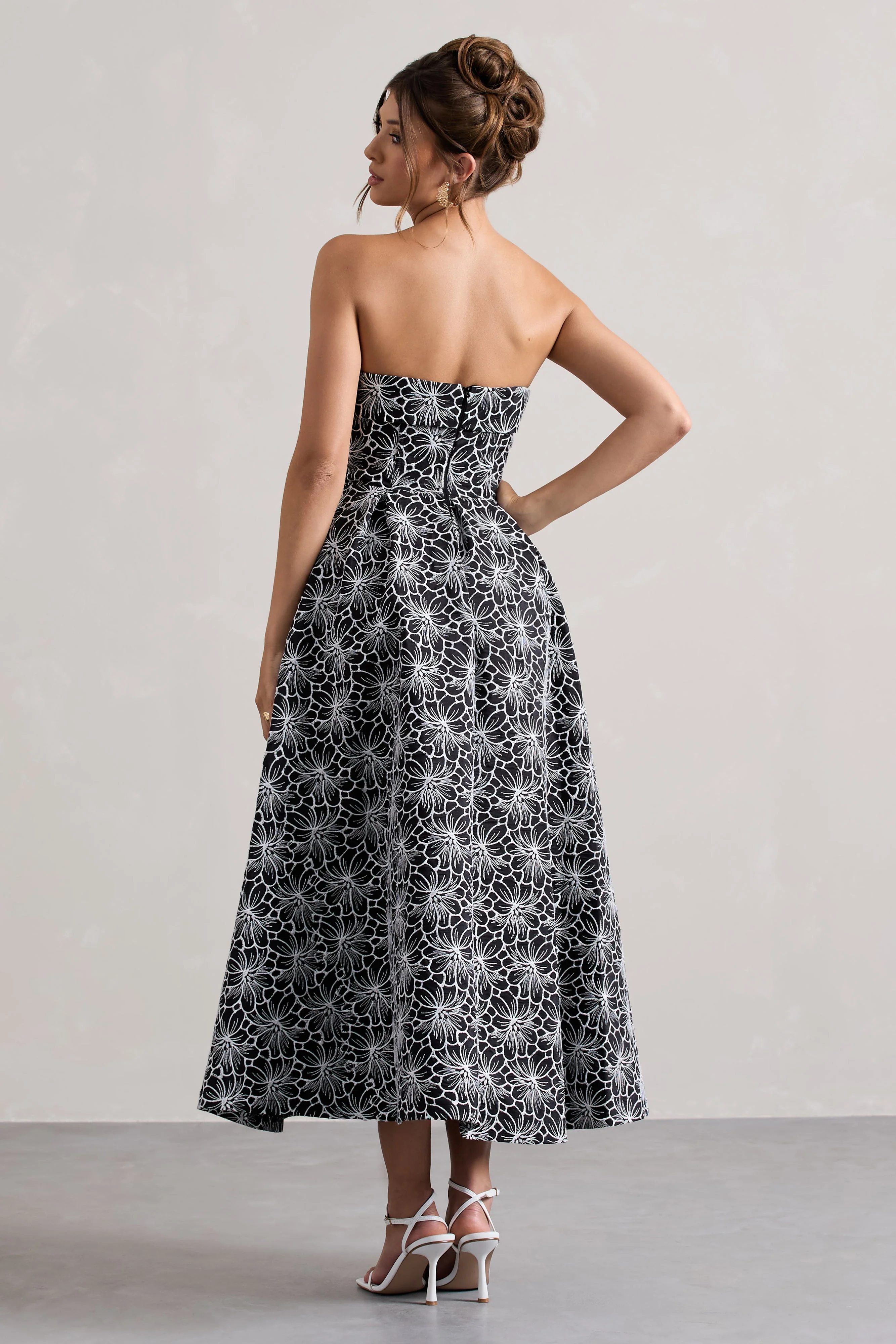 Black Lace Strapless Midi Dress