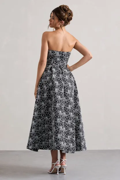 Black Lace Strapless Midi Dress