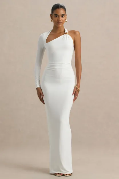 White Maxi Dress with Asymmetric Neckline
