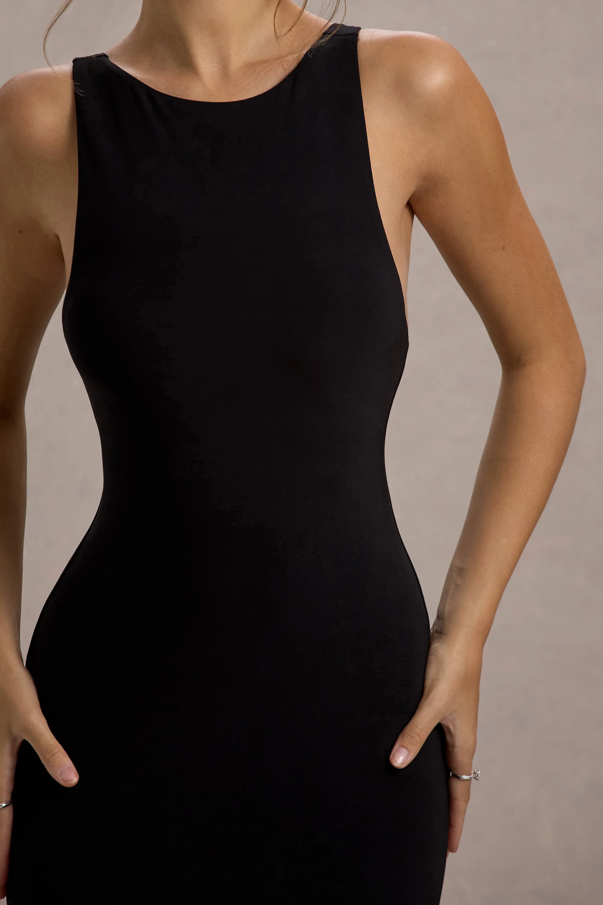 Black Boat-Neck Racer-Back Maxi Dress