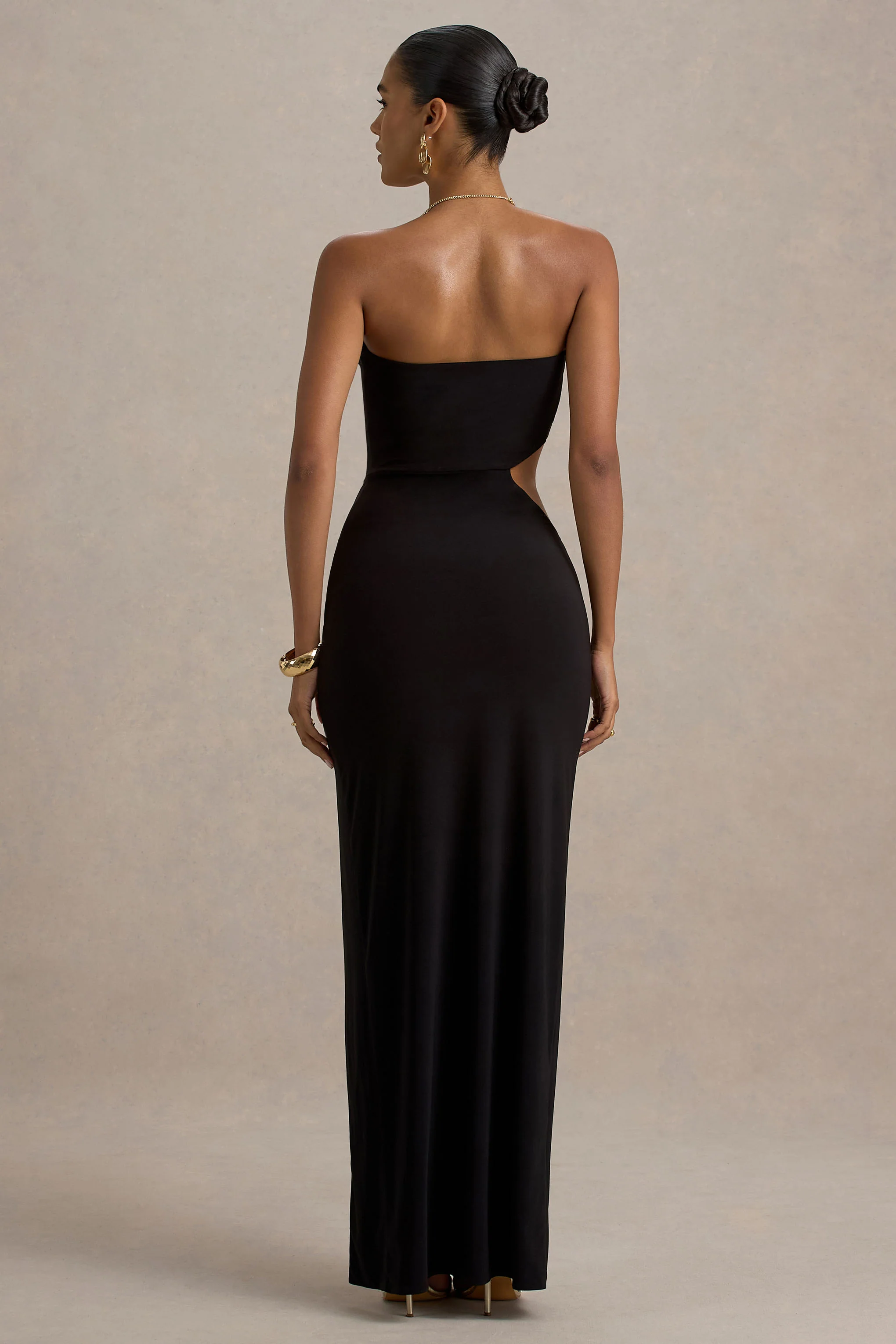Black Sweetheart Cut-Out Maxi Dress With Split