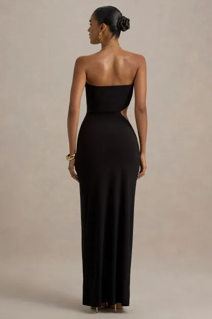 Black Sweetheart Cut-Out Maxi Dress With Split