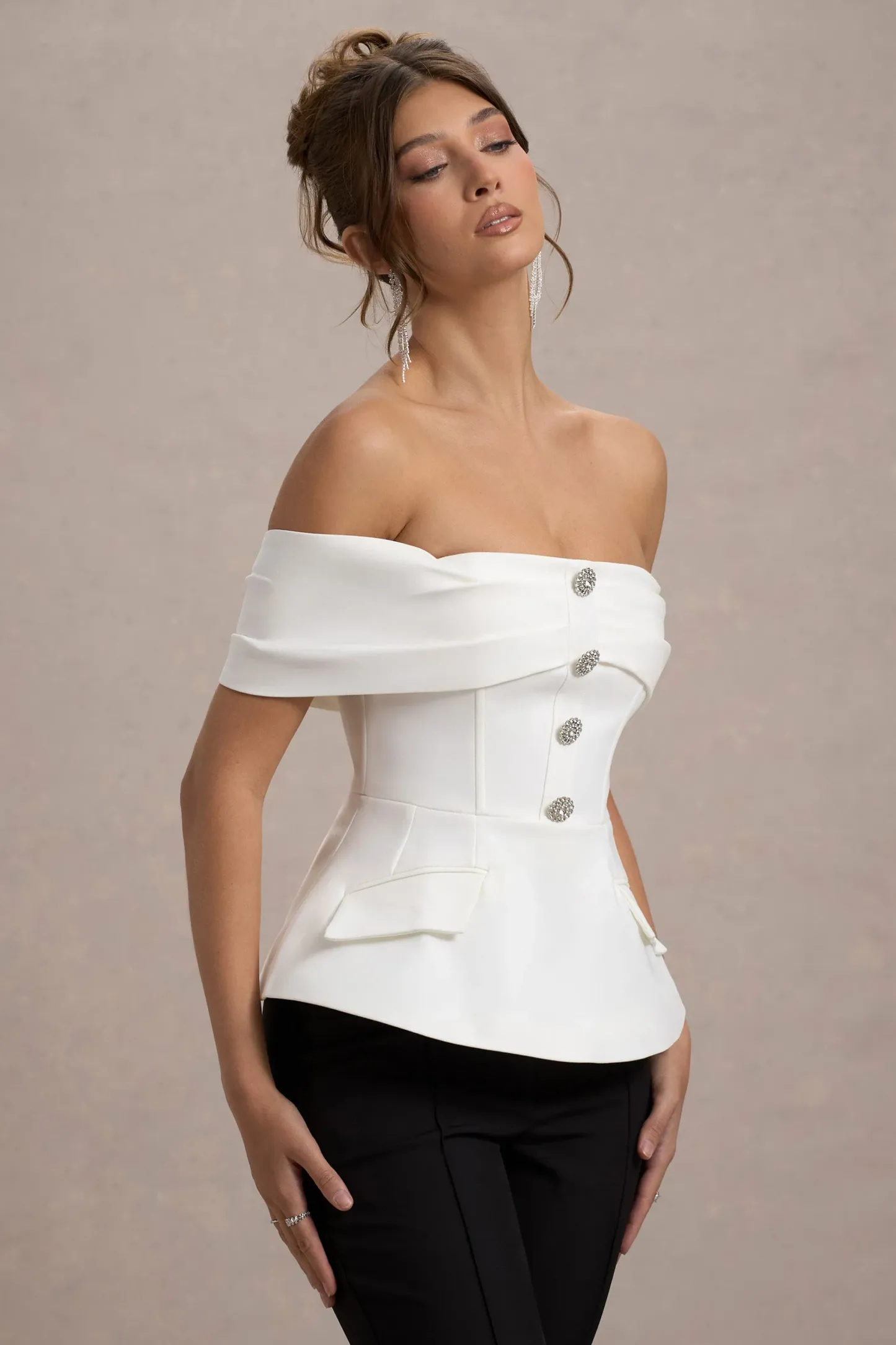 White Tailored Bardot Top