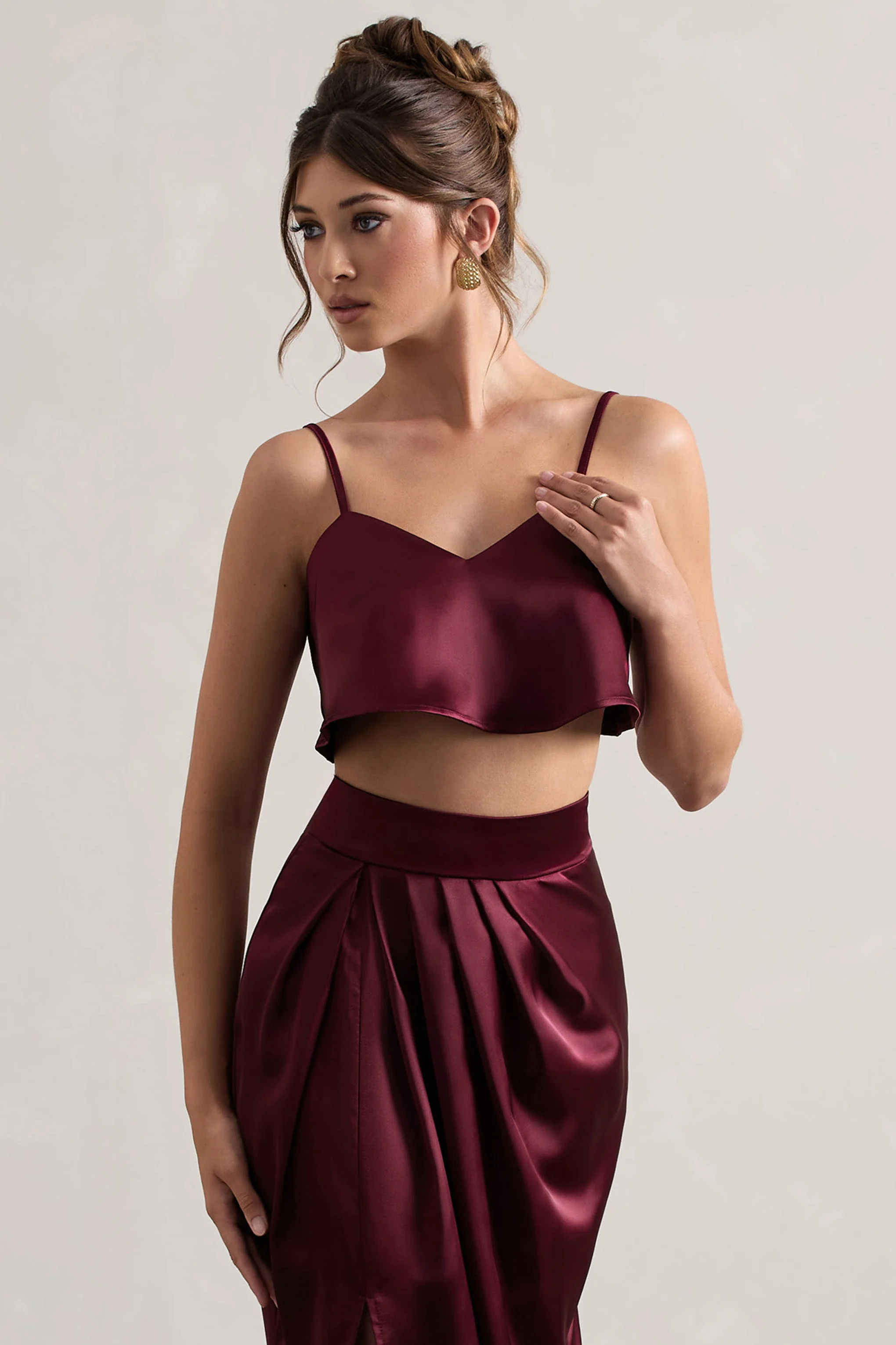 Plum Satin Cami Crop Top