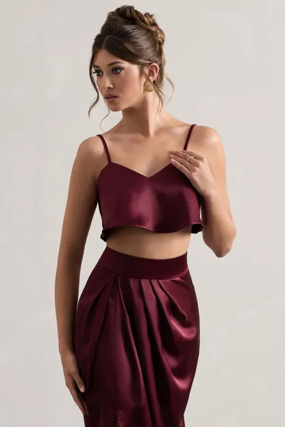 Plum Satin Cami Crop Top