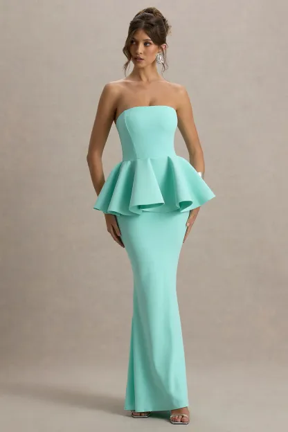 Mint Bandeau Peplum Maxi Dress