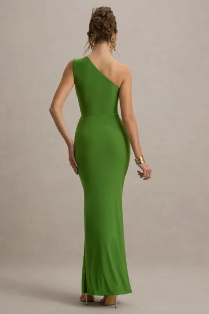 Green Asymmetric Wrap Maxi Dress