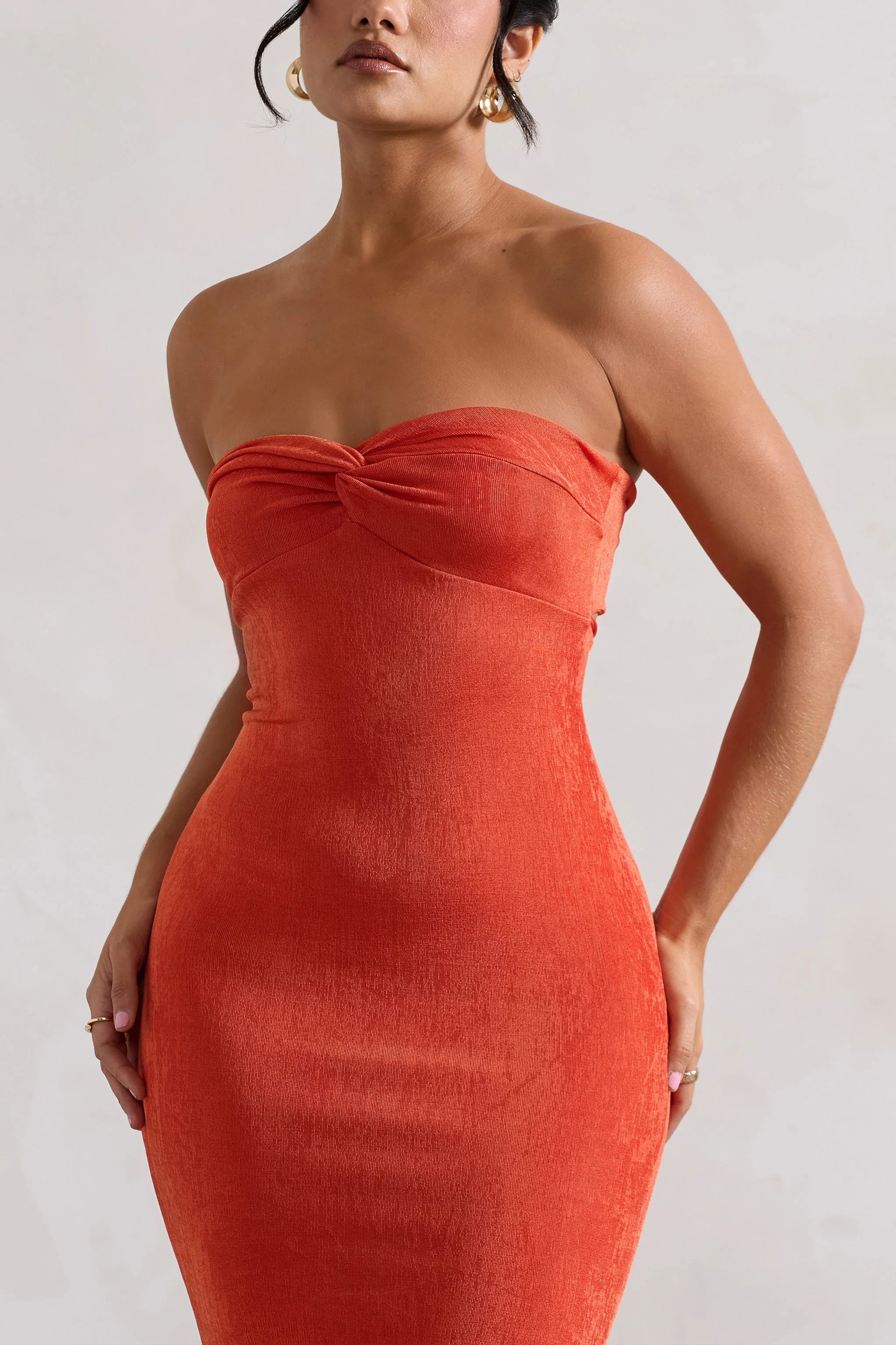 Orange Bandeau Sweetheart Maxi Dress