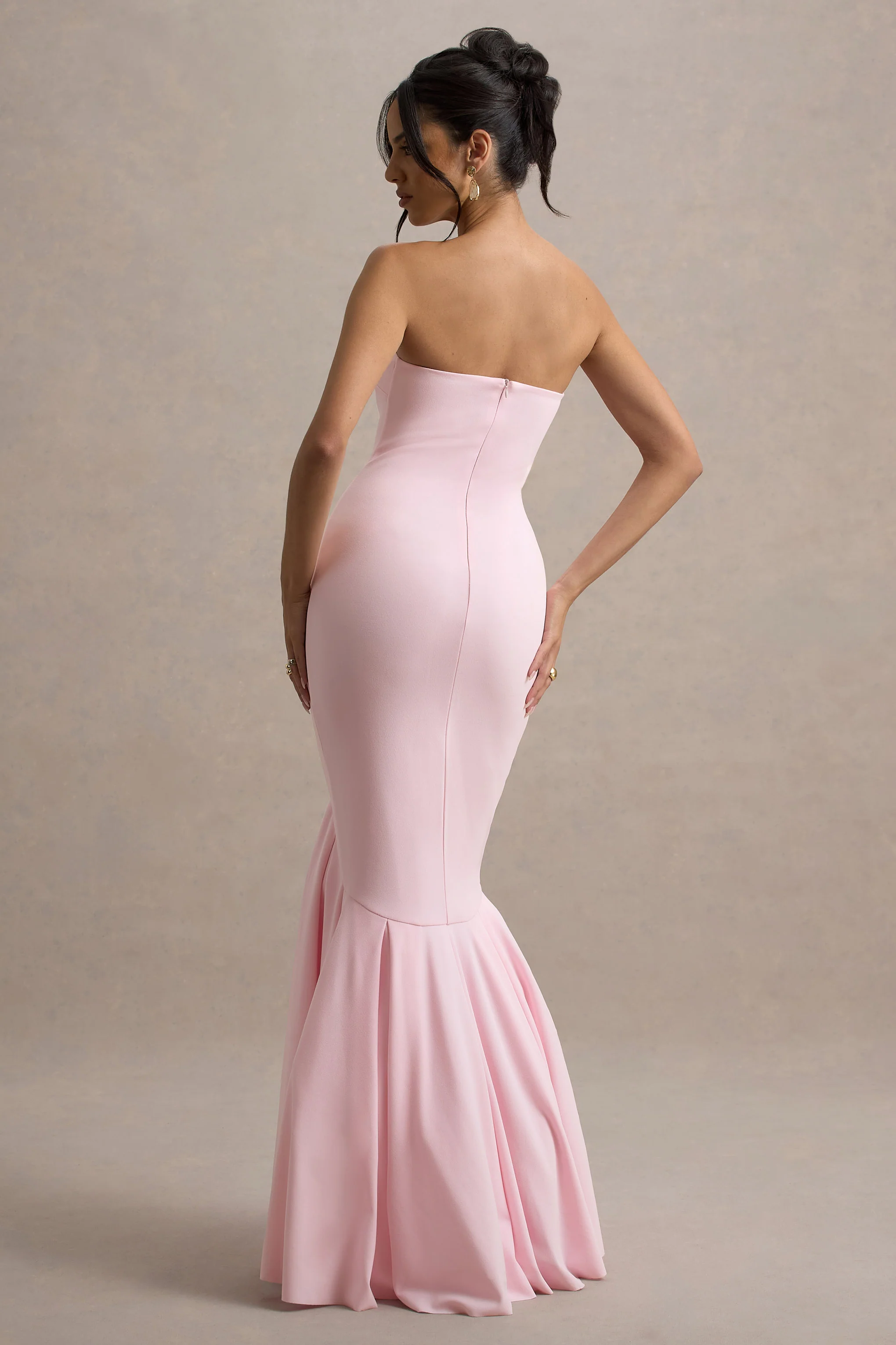 Pink Bandeau Fishtail Maxi Dress