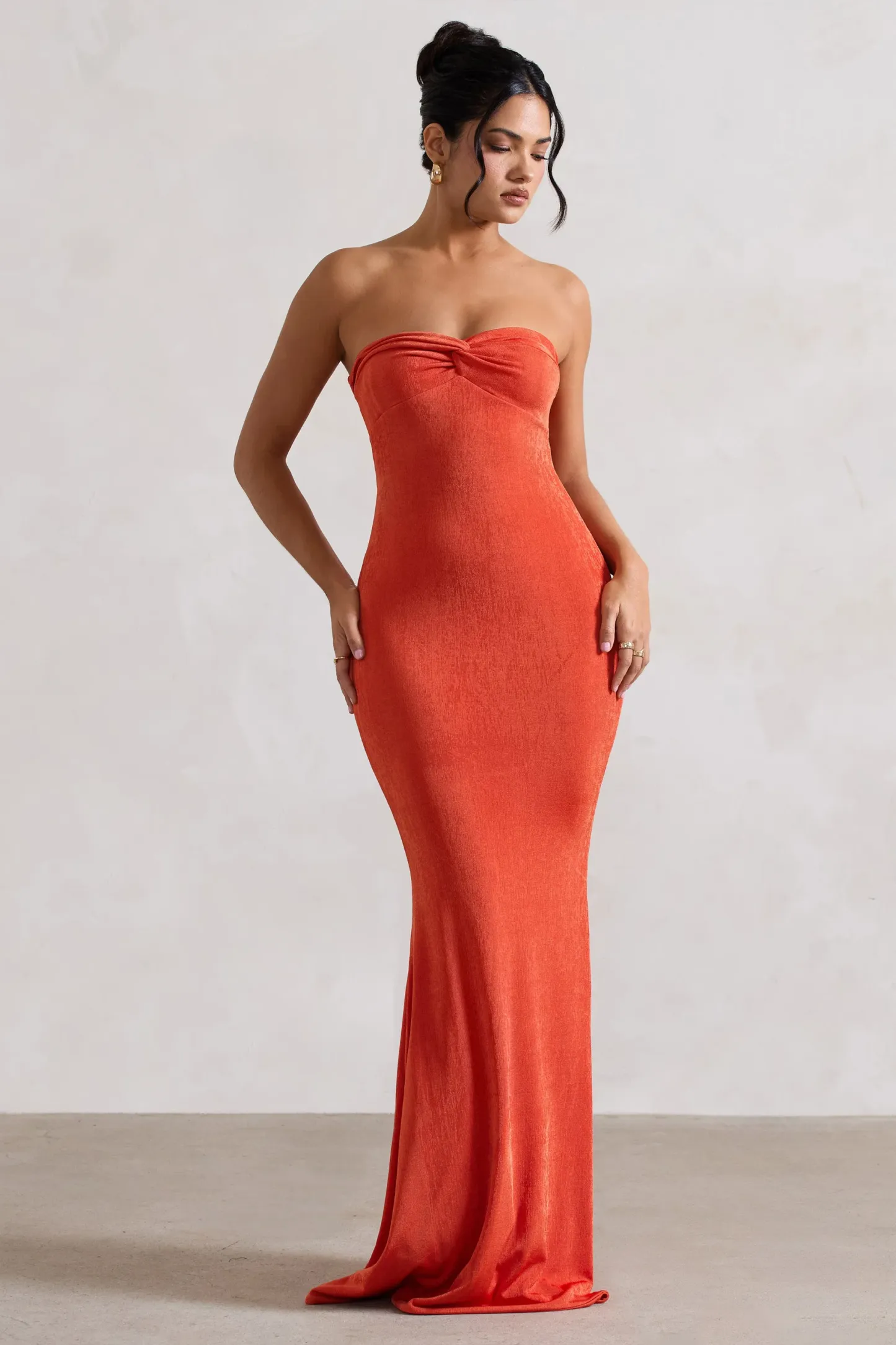 Orange Bandeau Sweetheart Maxi Dress