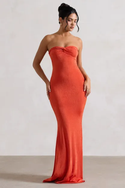 Orange Bandeau Sweetheart Maxi Dress