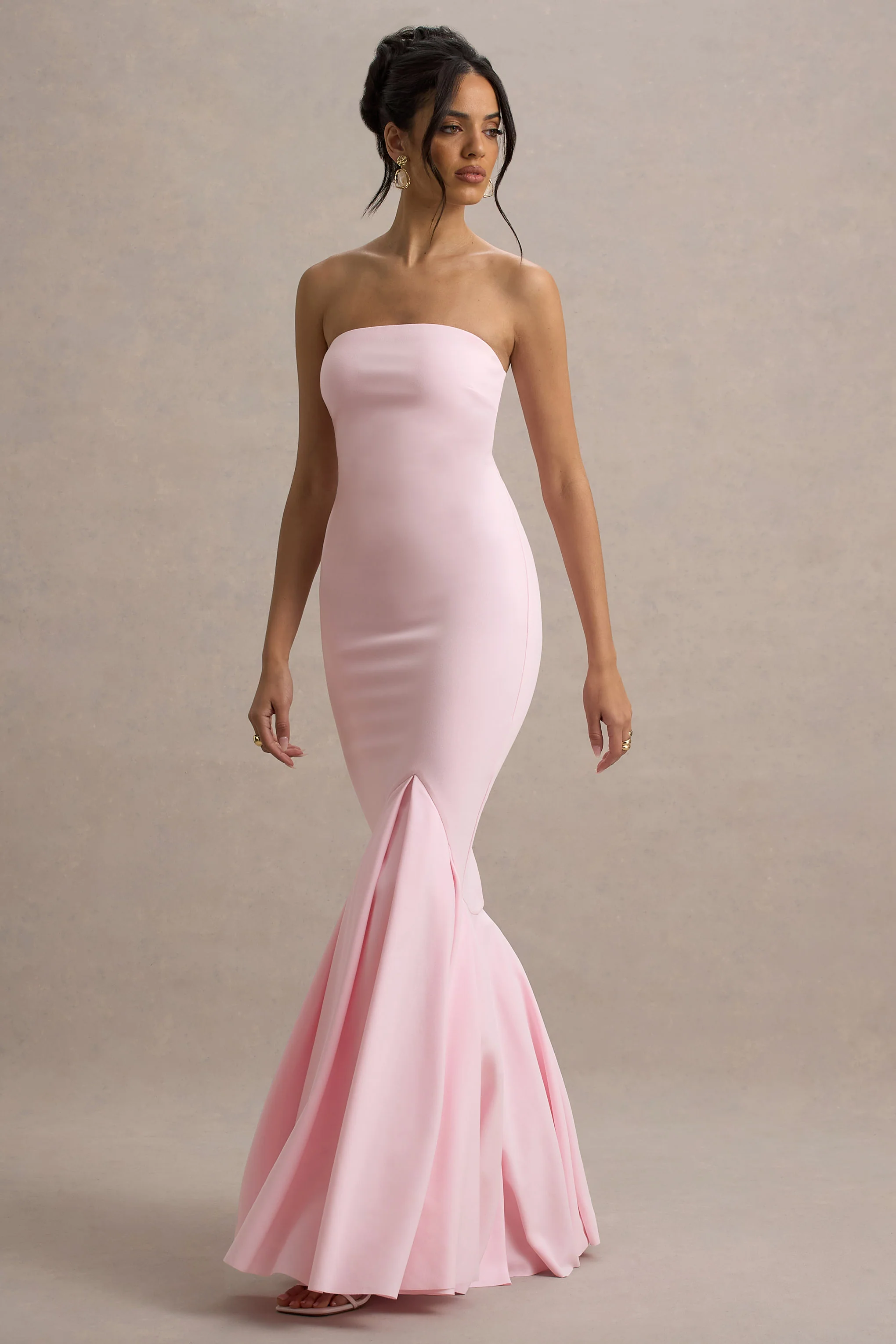 Pink Bandeau Fishtail Maxi Dress