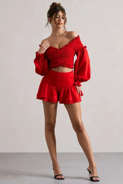 Red Tiered Frilled Shorts