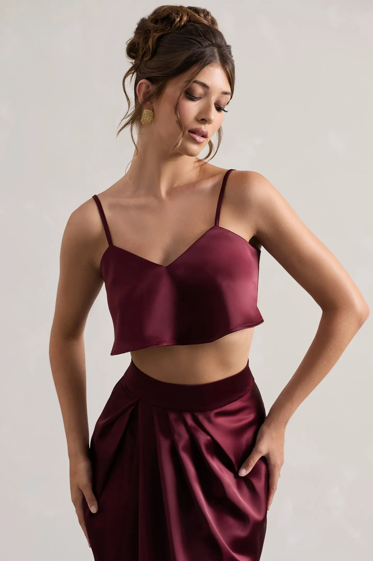Plum Satin Cami Crop Top