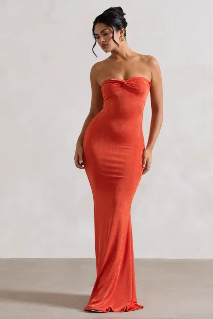 Orange Bandeau Sweetheart Maxi Dress