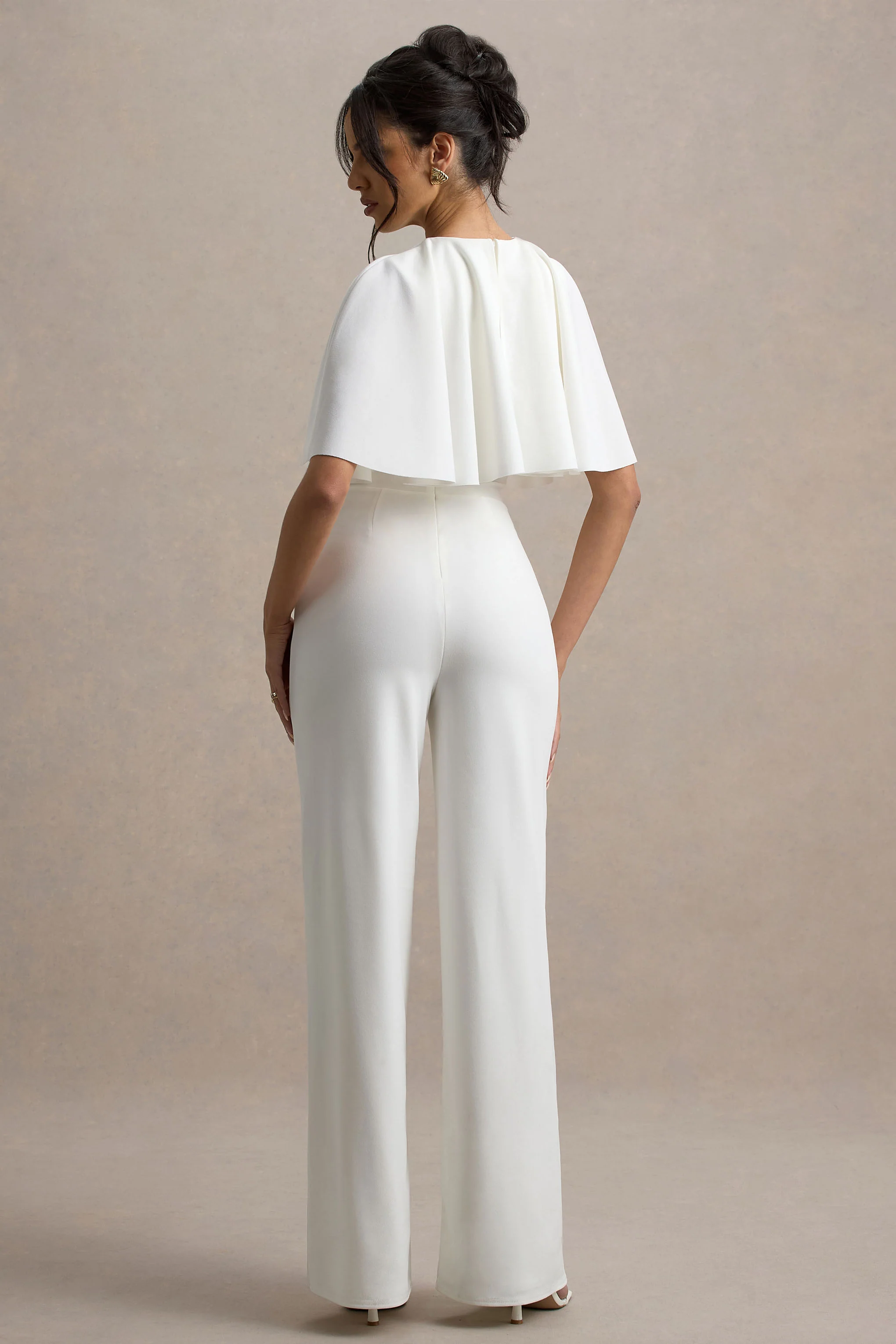 White Straight-Leg Jumpsuit With Cape