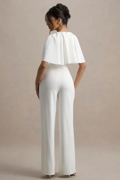 White Straight-Leg Jumpsuit With Cape
