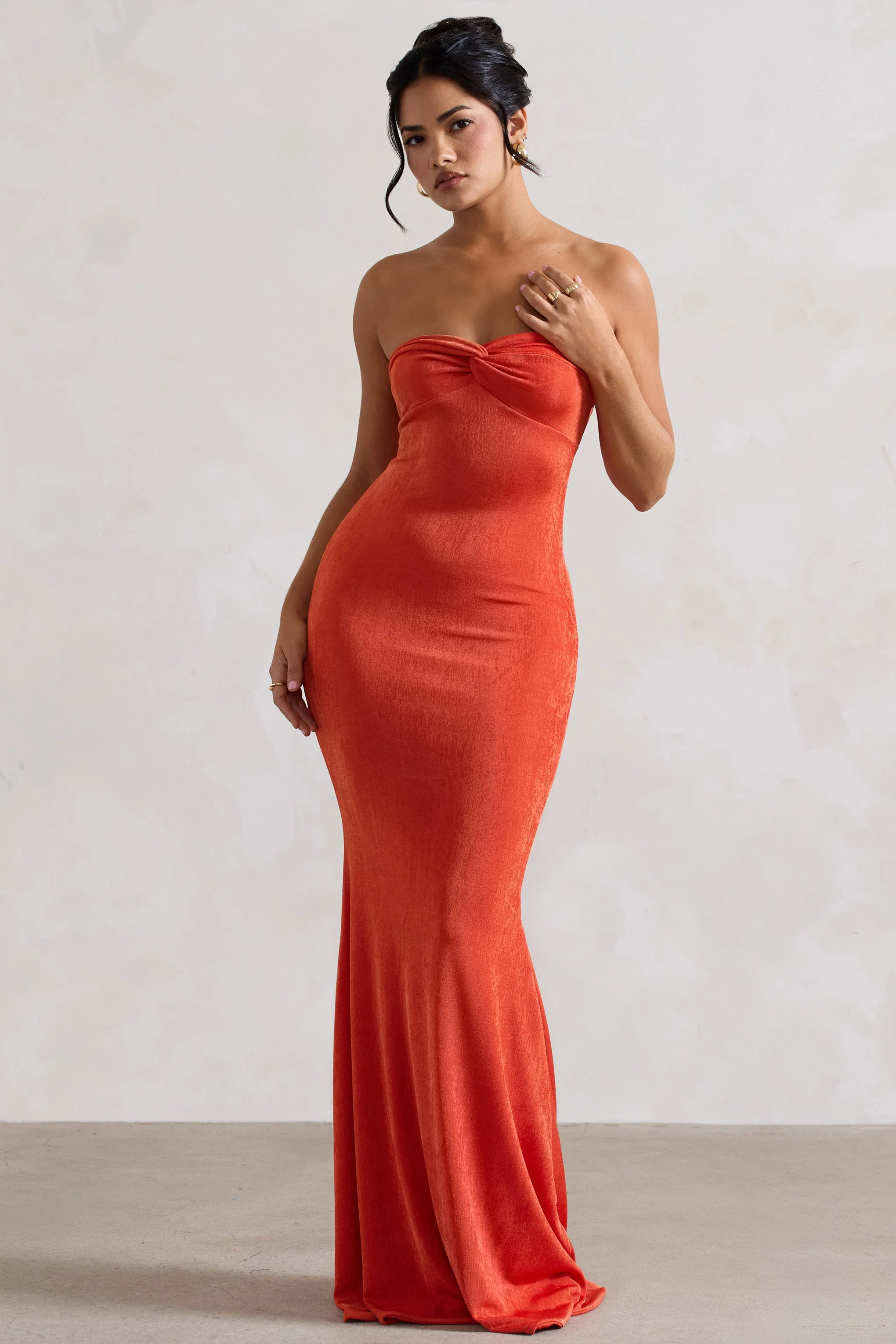 Orange Bandeau Sweetheart Maxi Dress