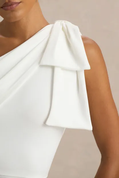 White One-Shoulder Bow Maxi Dress