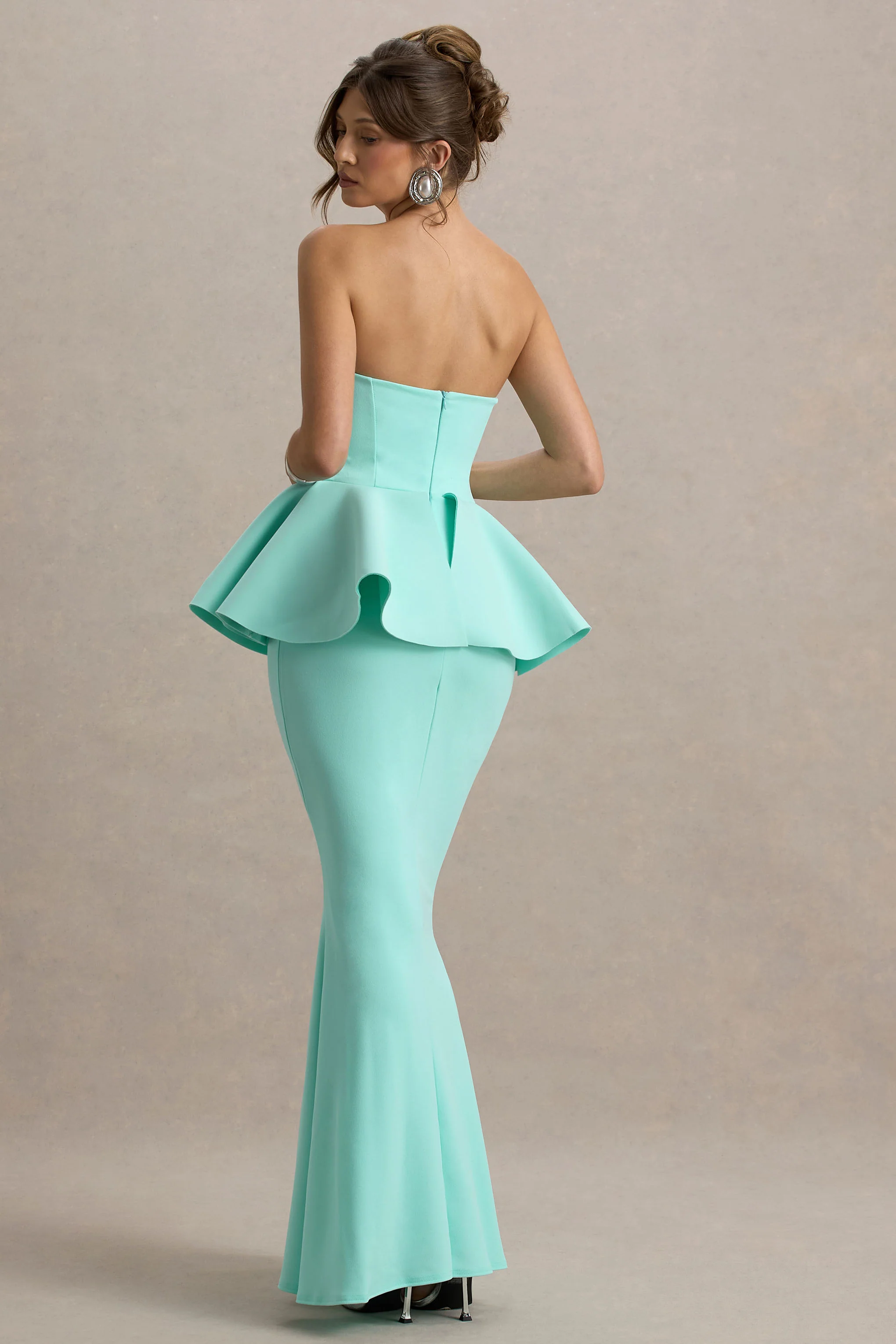 Mint Bandeau Peplum Maxi Dress