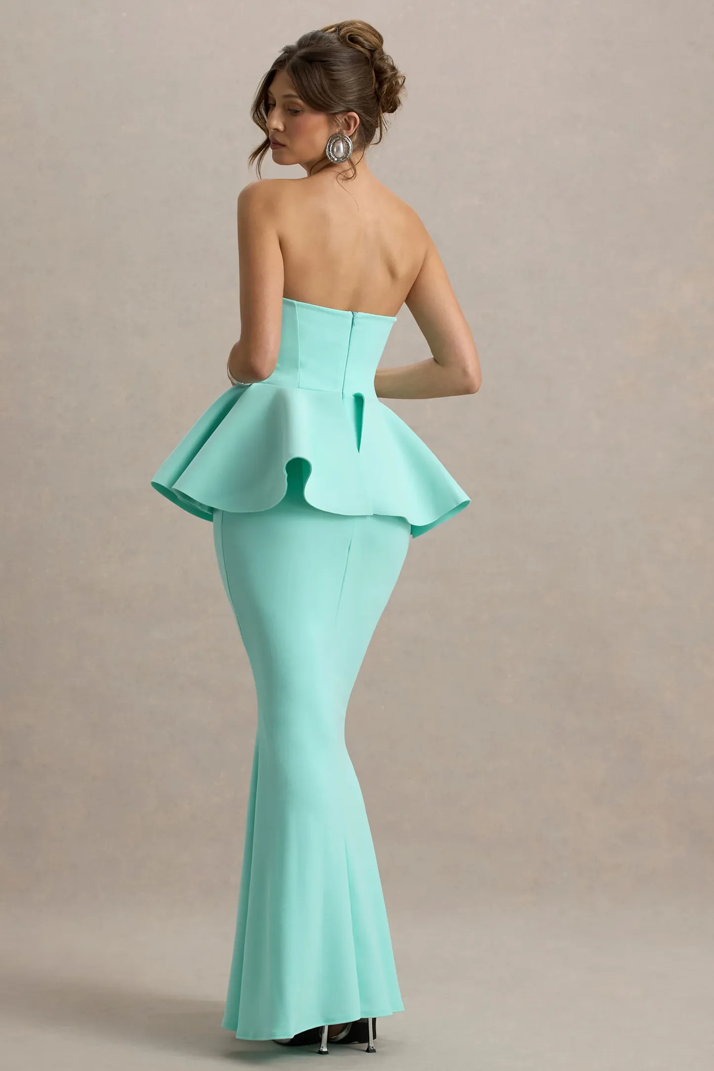 Mint Bandeau Peplum Maxi Dress