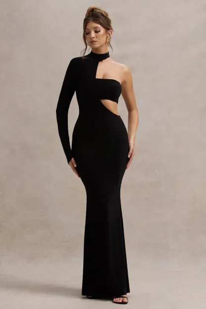 Black One-Sleeve Cut-Out Maxi Dress